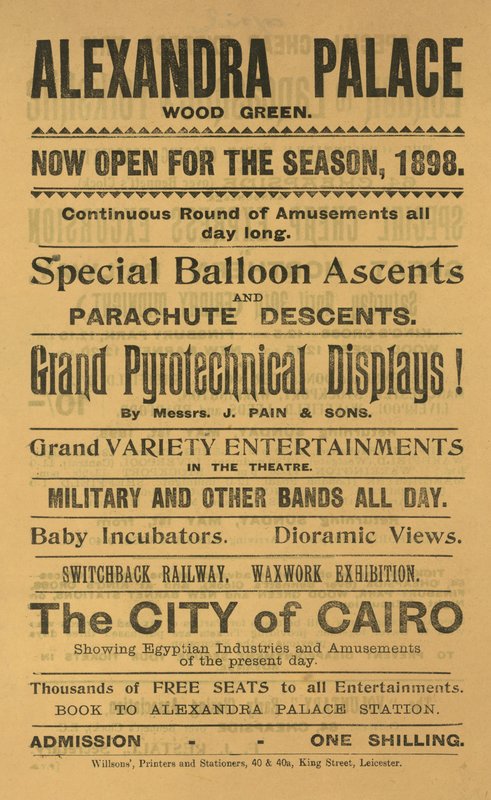 Anúncio para a temporada de 1898 no Alexandra Palace de English School
