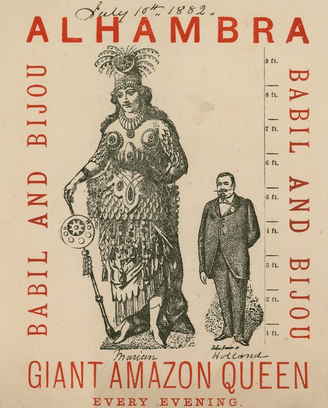 Anúncio para o Royal Alhambra Theatre, com Babil e Bijou, Giant Amazon Queen de English School