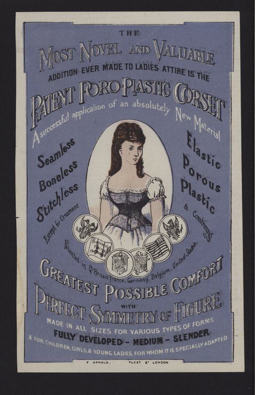 Anúncio para o espartilho Poro-Plástico patenteado (cor litho) de English School