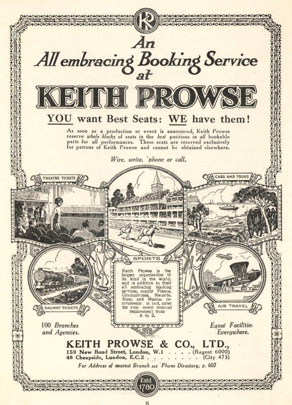 Anúncio para os serviços de reserva de bilhetes da Keith Prowse & Co, Ltd (litho) de English School