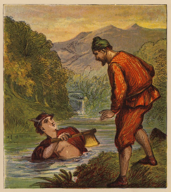 As Fábulas de Esopo: Mercúrio e o Homem da Madeira (cor litho) de English School