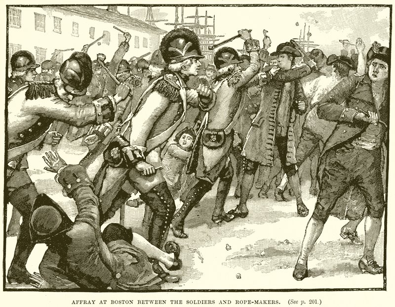 Affray em Boston entre os soldados e os fabricantes de cordas de English School