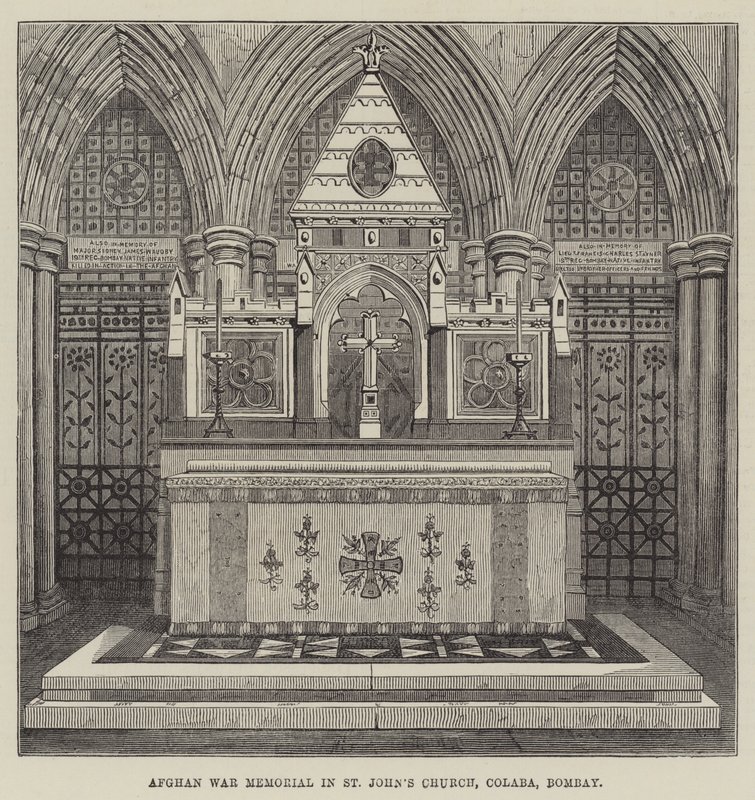 Memorial da Guerra Afegã na Igreja de São João, Colaba, Bombaim (gravura) de English School