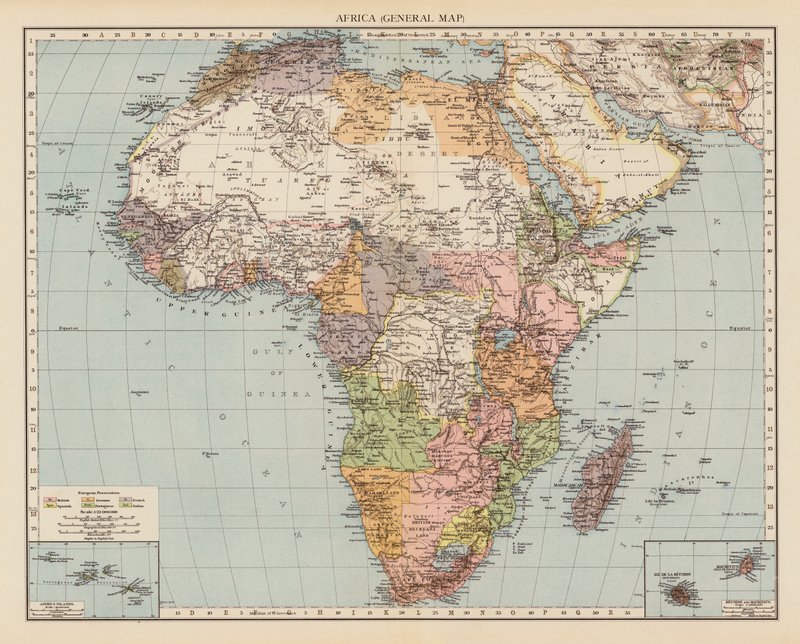 África, Mapa geral (litografia a cores) de English School