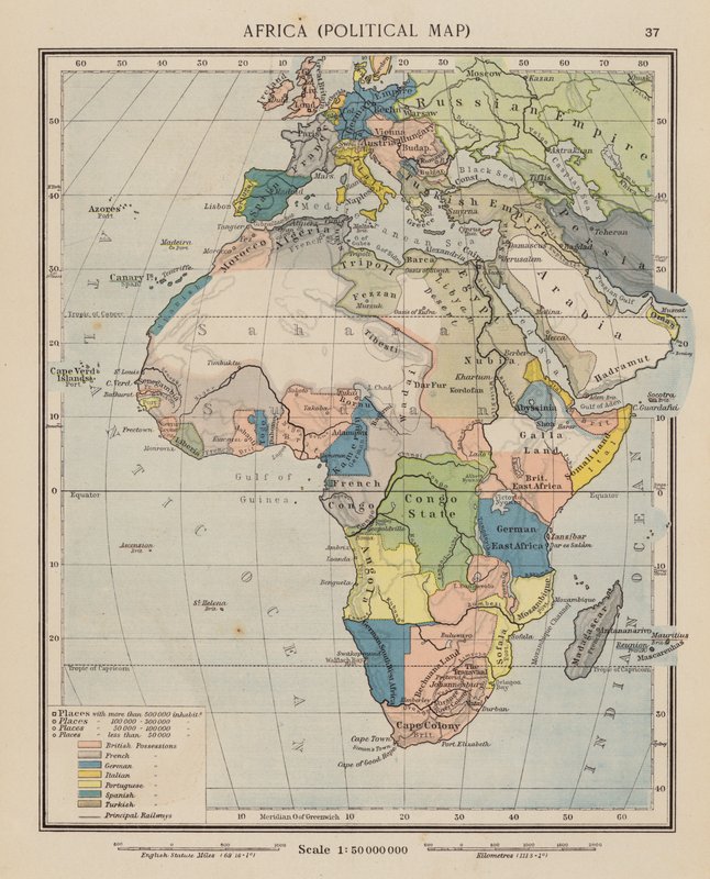 África, Mapa político (litografia a cores) de English School