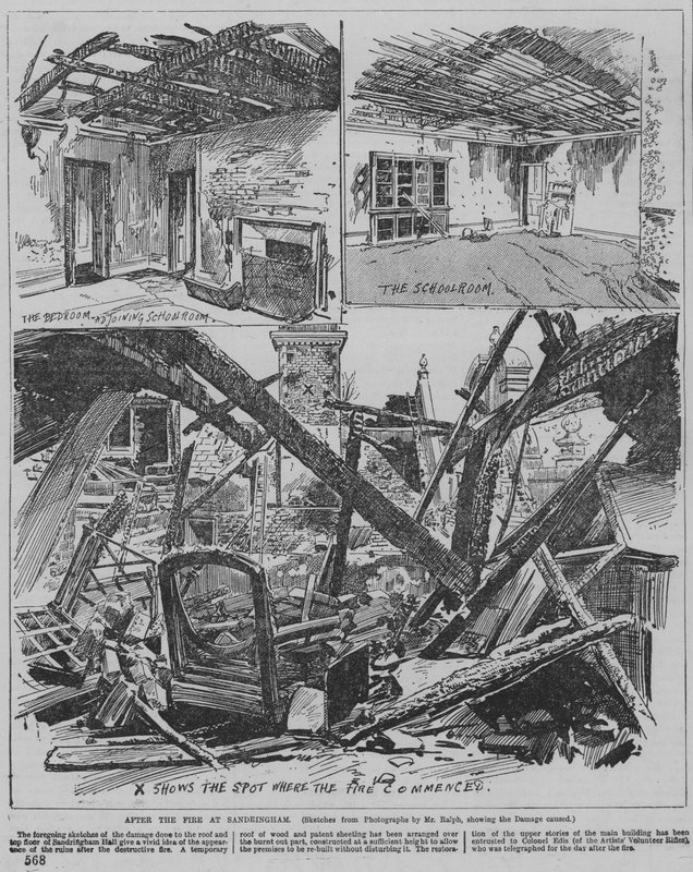 Após o incêndio em Sandringham, Norfolk de English School