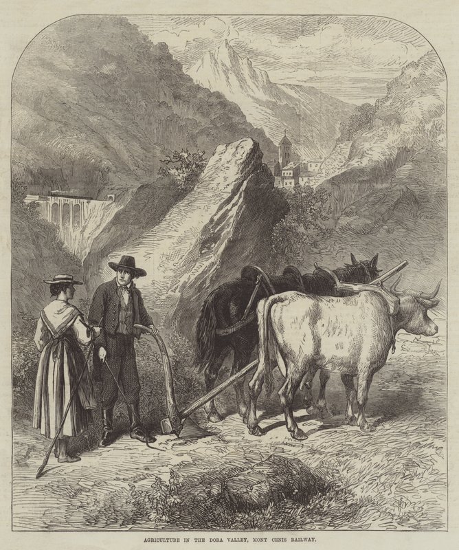 Agricultura no Vale de Dora, Mont Cenis Railway (gravura) de English School