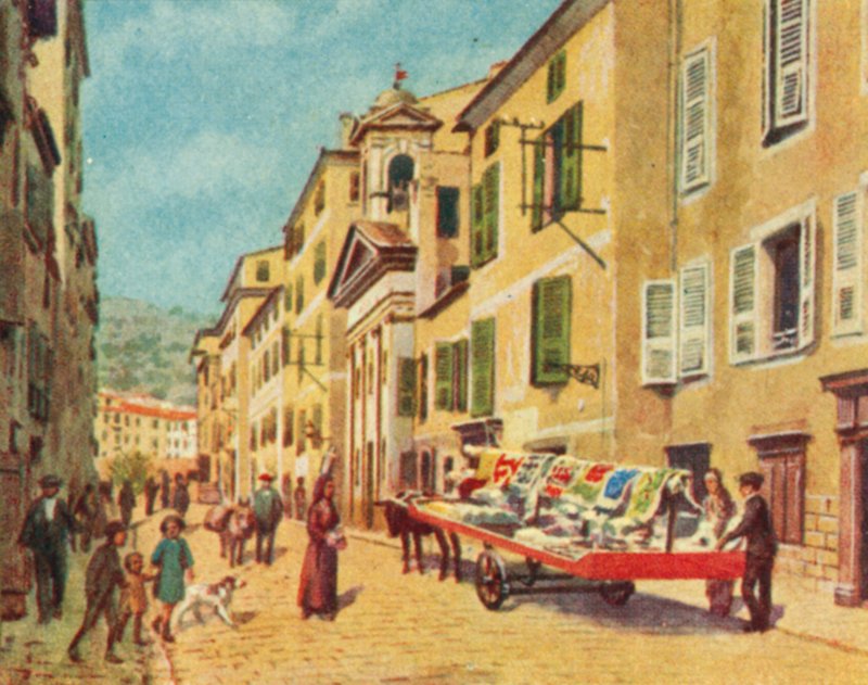 Ajaccio, uma rua da Córsega (litografia a cores) de English School