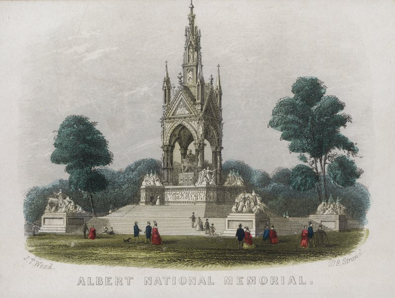 Albert Memorial, Kensington Gardens, Londres (gravura colorida) de English School