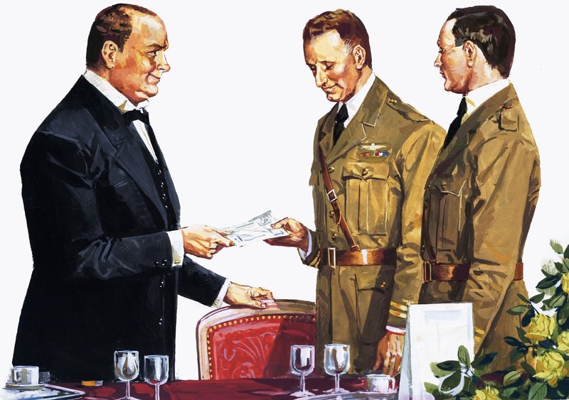 Alcock und Brown recebendo um prêmio de Winston Churchill de English School