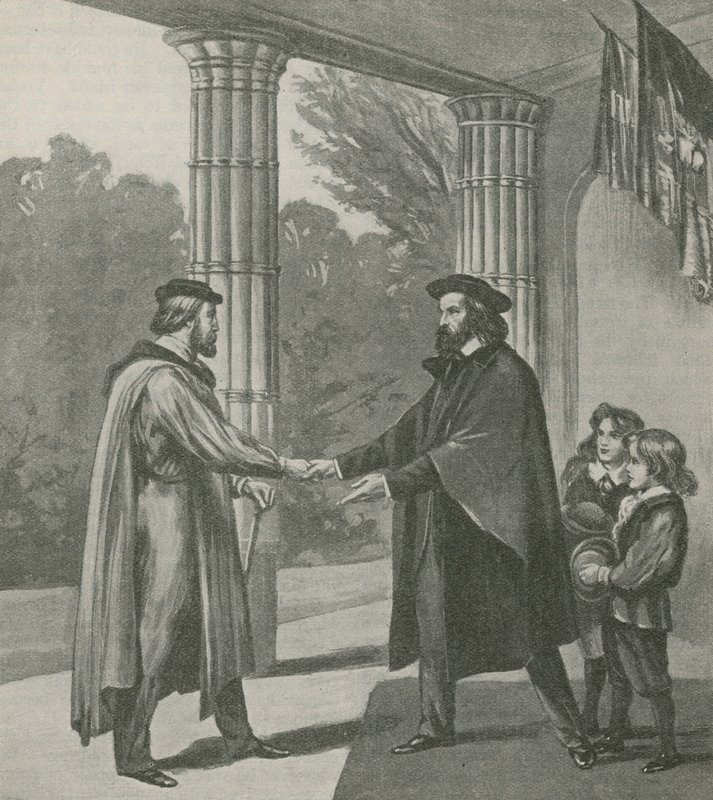 Alfred, Lorde Tennyson, dando as boas-vindas a Giuseppe Garibaldi em sua casa na Ilha de Wight de English School