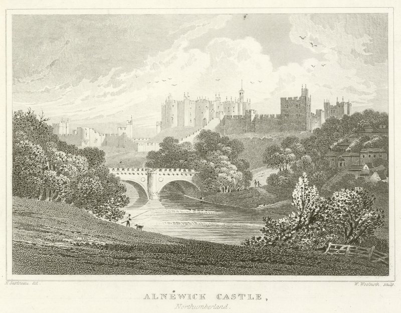 Castelo de Alnewick, Northumberland (gravura) de English School