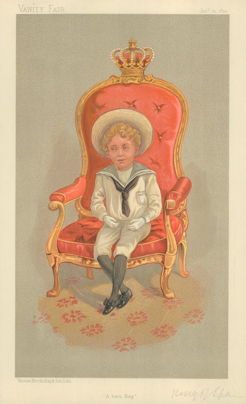 Afonso VIII, o Rei da Espanha, Um Rei Nascido, 21 de janeiro de 1893, desenho animado da Vanity Fair de English School