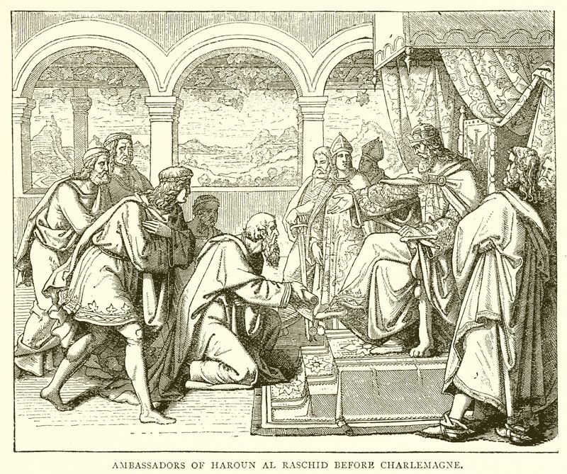 Embaixadores de Haroun al Raschid antes de Carlos Magno de English School