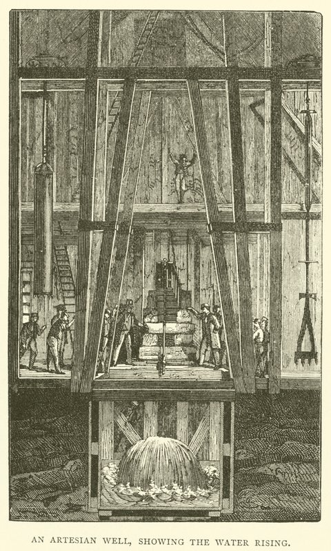 Um Poço Artesiano, mostrando a Ascensão da Água (gravura) de English School