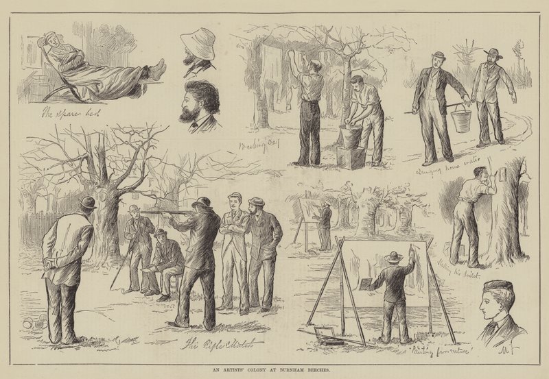 Uma Colónia de Artistas em Burnham Beeches (gravura) de English School