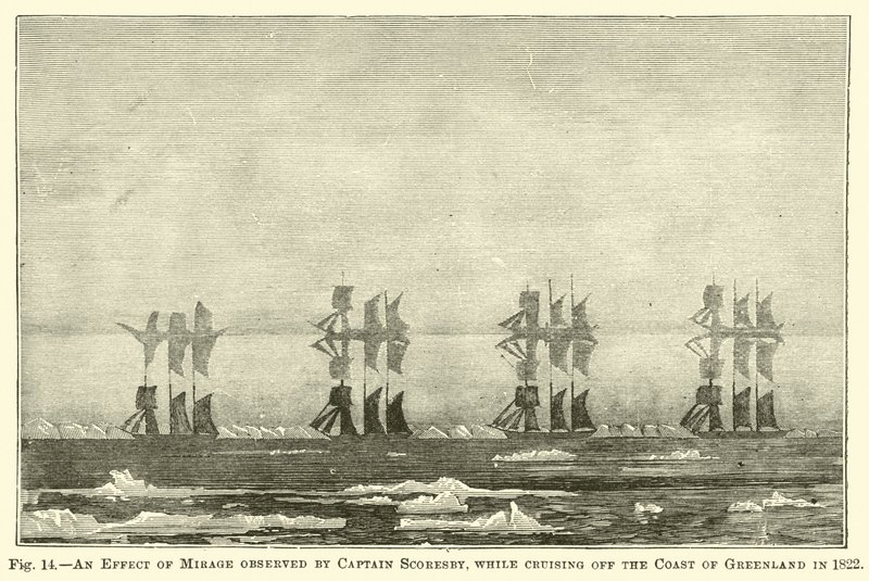 Um efeito da miragem observado pelo capitão Scoresby, enquanto cruzava a costa da Groenlândia em 1822 de English School