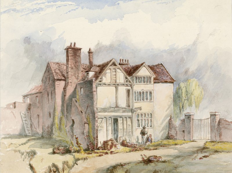 Um edifício antigo em Putney, em Londres; pintura (wc no papel) de English School