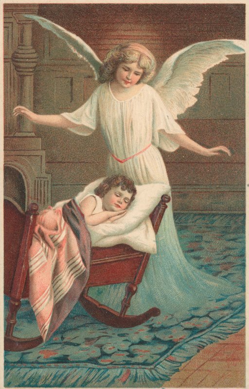 Um, anjo, ficar, sobre, um, criança, dormir, em, um, berço de English School