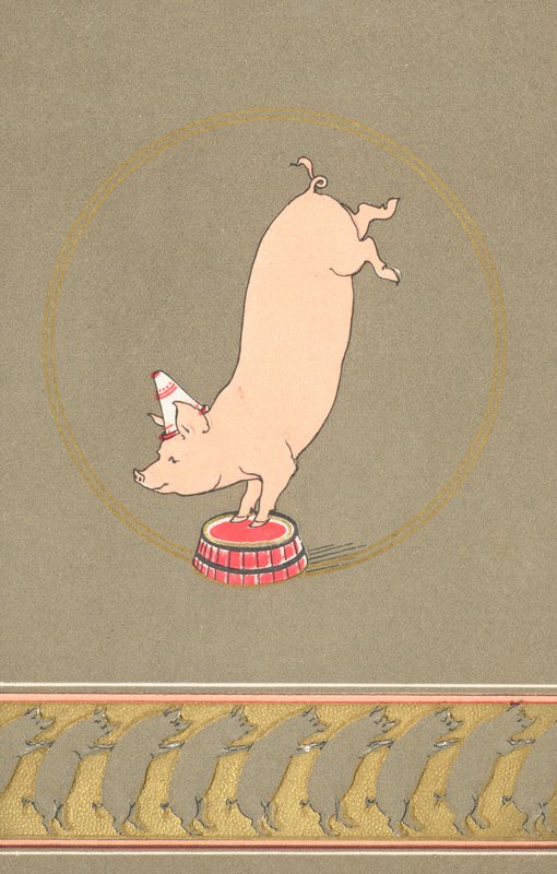 Um porco antropomórfico realizando em um circo de English School