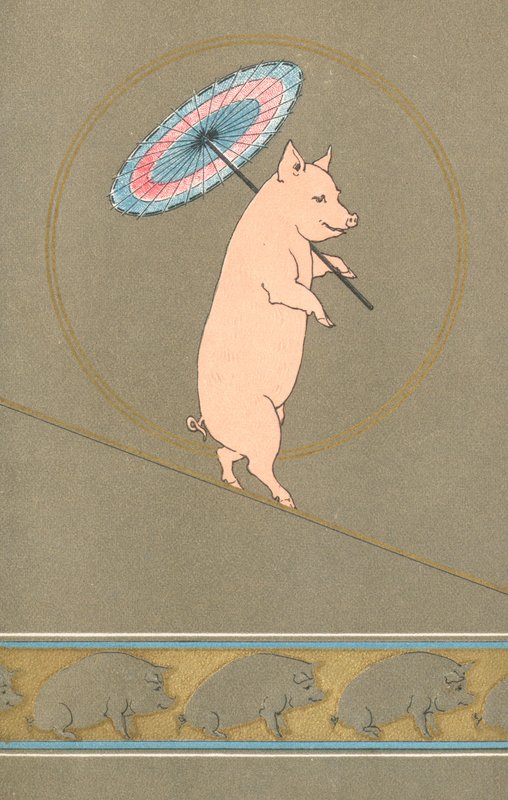 Um porco antropomórfico realizando em um circo de English School