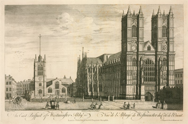 Uma perspectiva do leste da Abadia de Westminster, Londres de English School