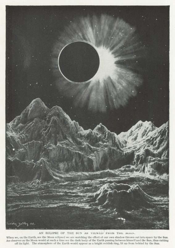 Um eclipse do Sol visto da Lua (litho) de English School