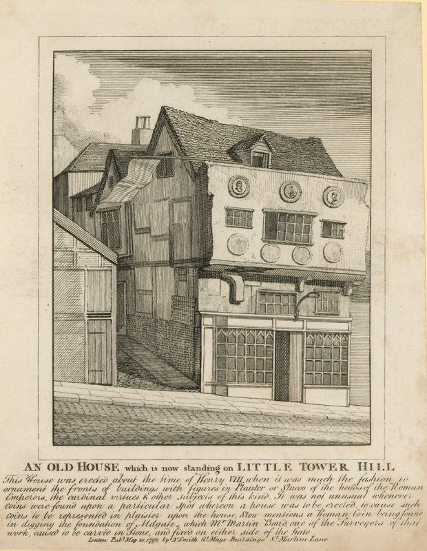 Uma casa antiga que agora está em Little Tower Hill, Londres de English School