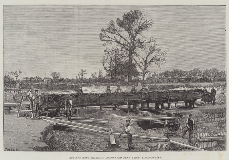 Barco Antigo recentemente descoberto perto de Brigg, Lincolnshire (gravura) de English School