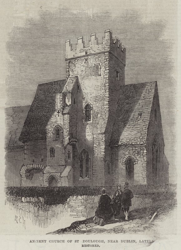 Antiga Igreja de St Doulough, perto de Dublin, recentemente restaurada (gravura) de English School