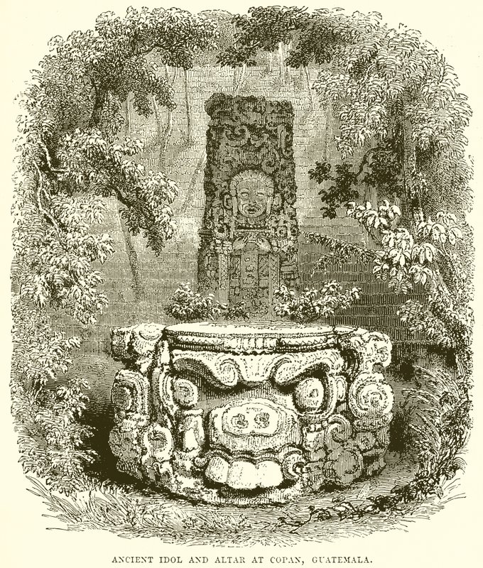 Antigo ídolo e altar em Copan, Guatemala de English School