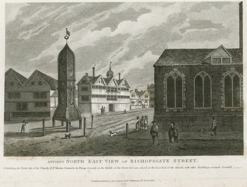 Antiga visão nordeste da rua Bishopsgate de English School