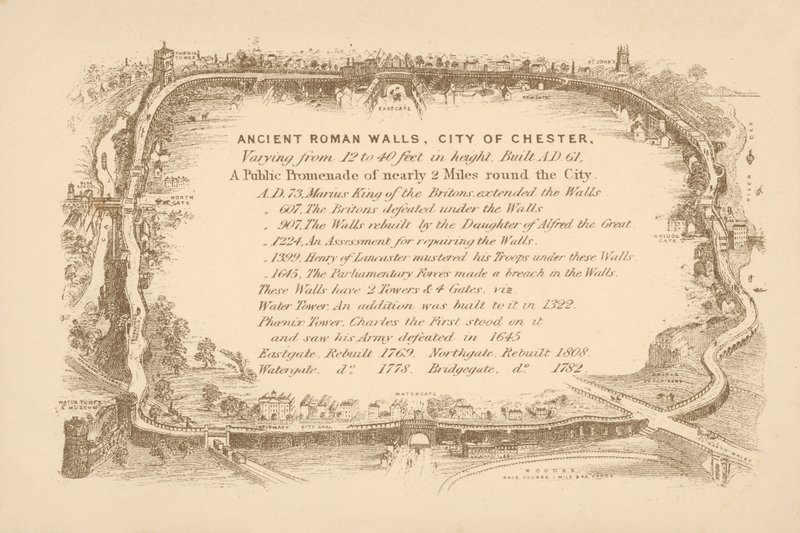 Antigas muralhas romanas de Chester (litografia) de English School