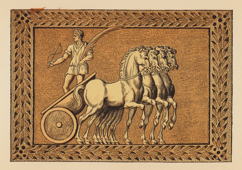 Roma Antiga: Nero como vencedor numa corrida de bigas (litografia a cores) de English School