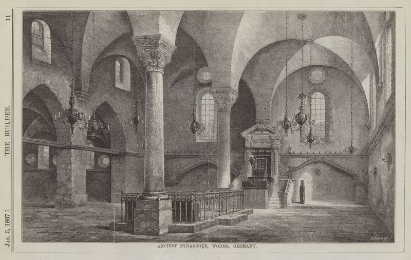 Ancient Synagogue, Worms, Alemanha (gravura) de English School