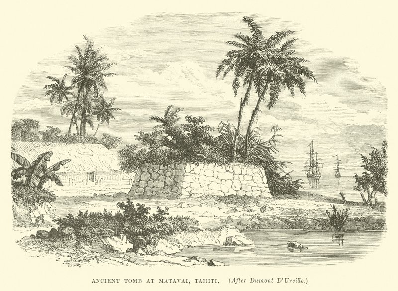 Tumba antiga em Matavai, Taiti, depois de Dumont DUrville de English School