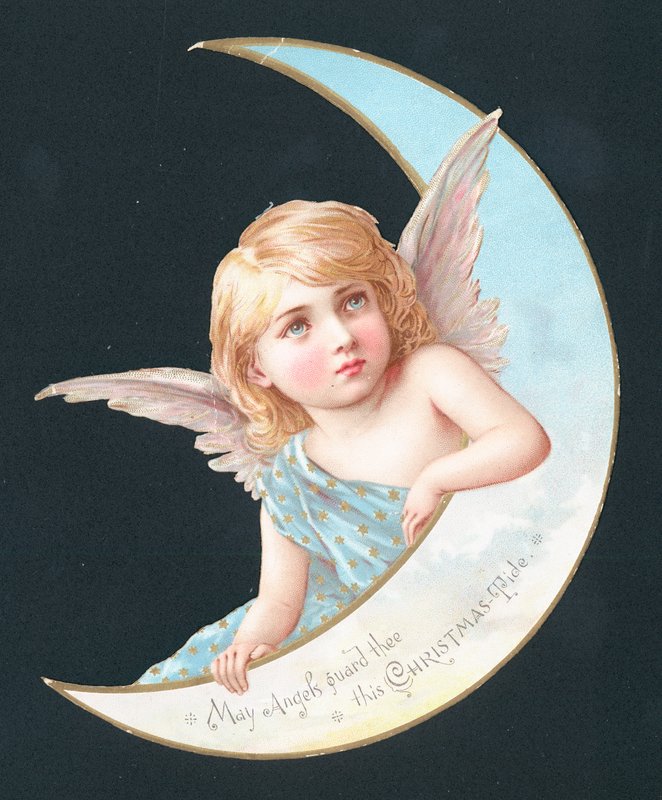 Anjo e crescente da lua, cartão de Natal de English School