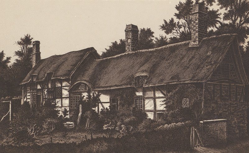 Casa de campo de Anne Hathaway, Stratford on Avon (litografia) de English School