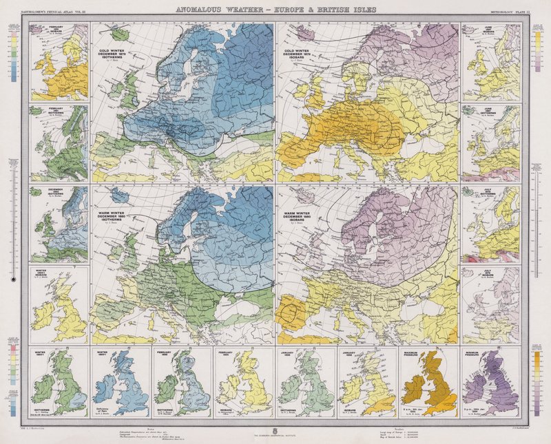 Clima Anómalo, Europa e Ilhas Britânicas (litografia a cores) de English School