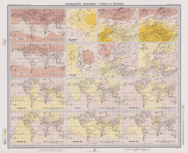 Clima Anómalo, Mundo e Europa (litografia a cores) de English School