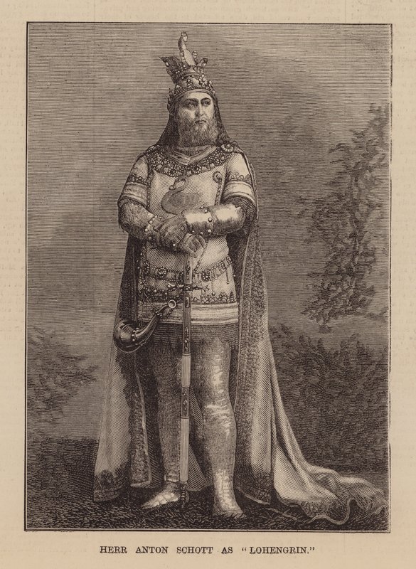 Anton Schott como Lohengrin (gravura) de English School