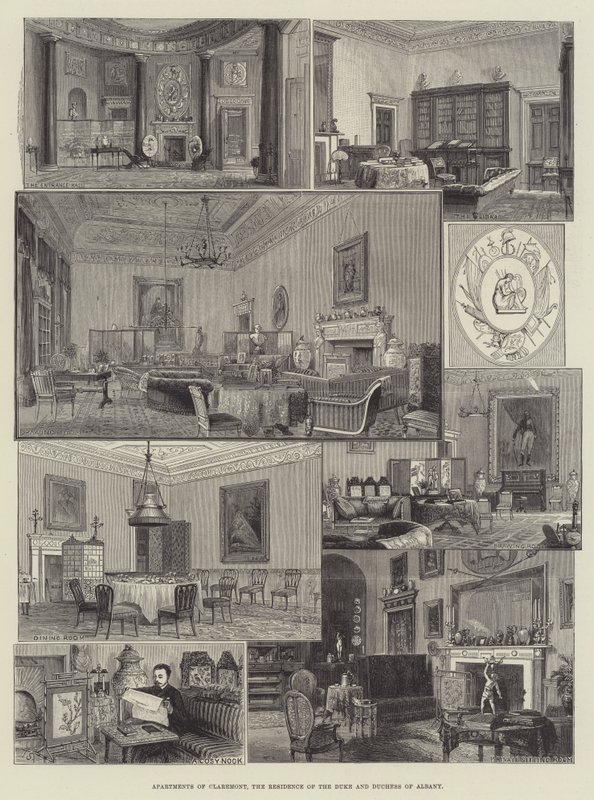 Apartamentos de Claremont, a Residência do Duque e Duquesa de Albany (gravura) de English School