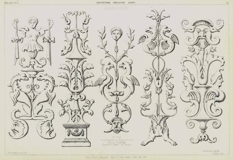 Pilastras arábicas do túmulo do Papa Júlio II por Miguel Ângelo na Igreja de São Pedro em Vincoli, Roma, Itália (Litho) de English School