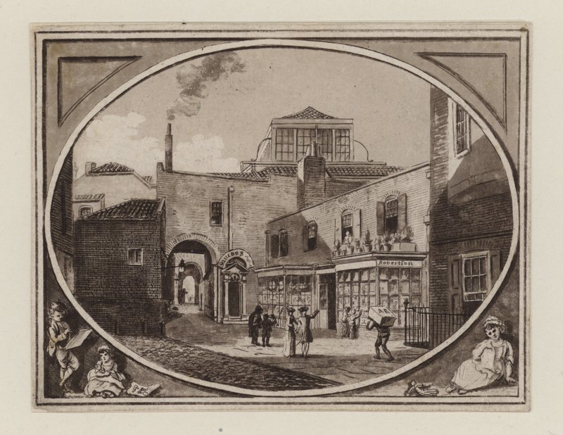 Archibald Roberton, vendedor de impressão, de Savill Row Passage, adjacente Squibs Auction Room, por volta de 1790 de English School