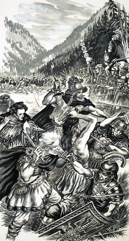 Arminius, o príncipe alemão, lutando contra os romanos de English School