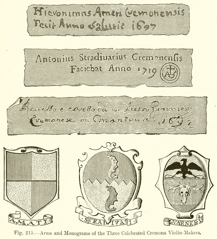 Armas e Monogramas dos Três Celebrados Cremona Violin-Makers de English School