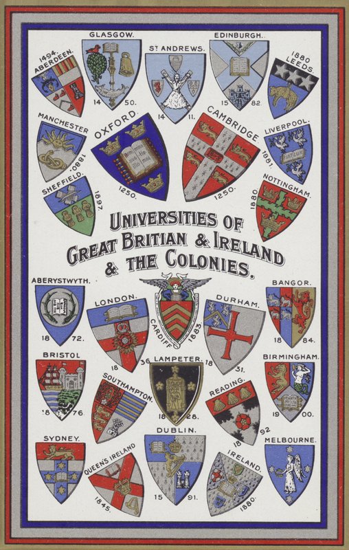 Arms of the Universities of Great Britain, Ireland and the Colonies (cor litho) de English School