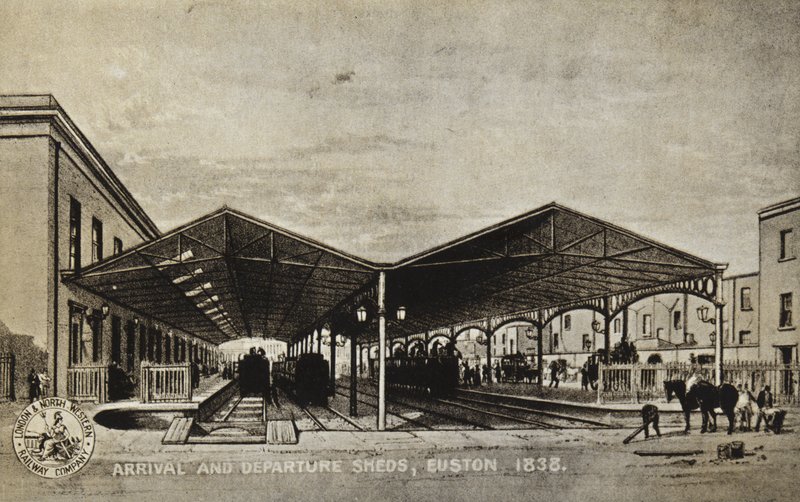 Galpões de chegada e partida, Euston 1838 de English School