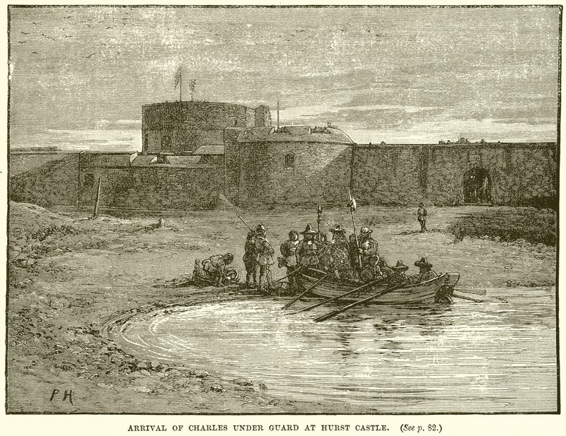 Chegada de Charles sob guarda no castelo de Hurst de English School