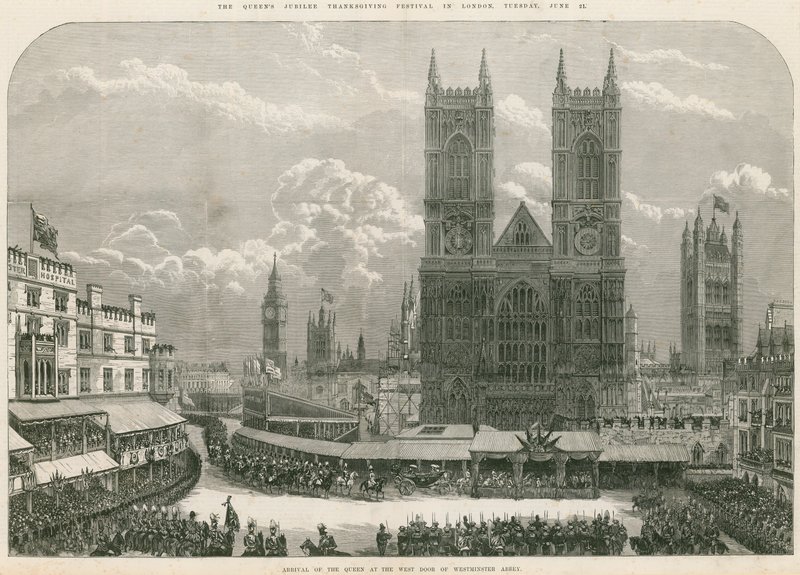 Chegada da Rainha Vitória na porta oeste da Abadia de Westminster de English School